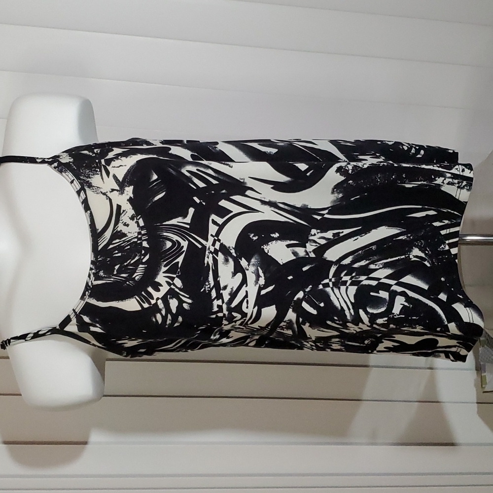 CLEAR SKY Abstract Black/Cream Sleeveless Top-Adjustable Skinny Straps-EUC-Sz M